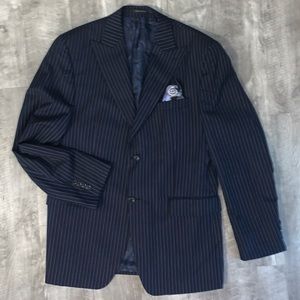SEAN JOHN 100% WOOL NAVY BLUE PINSTRIPE SUIT
